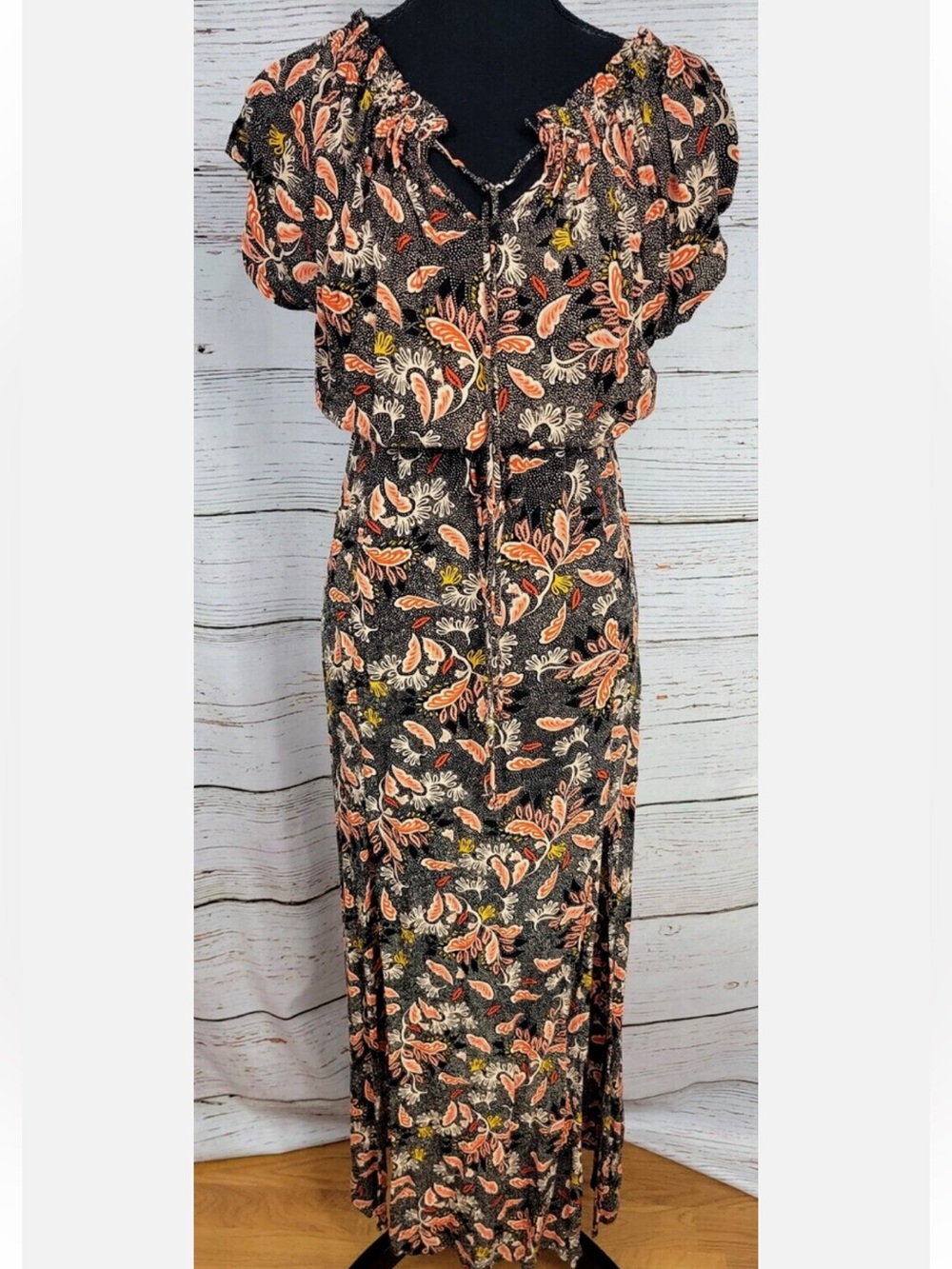 Black Maxi Dress with Coral & Mustard Floral Print